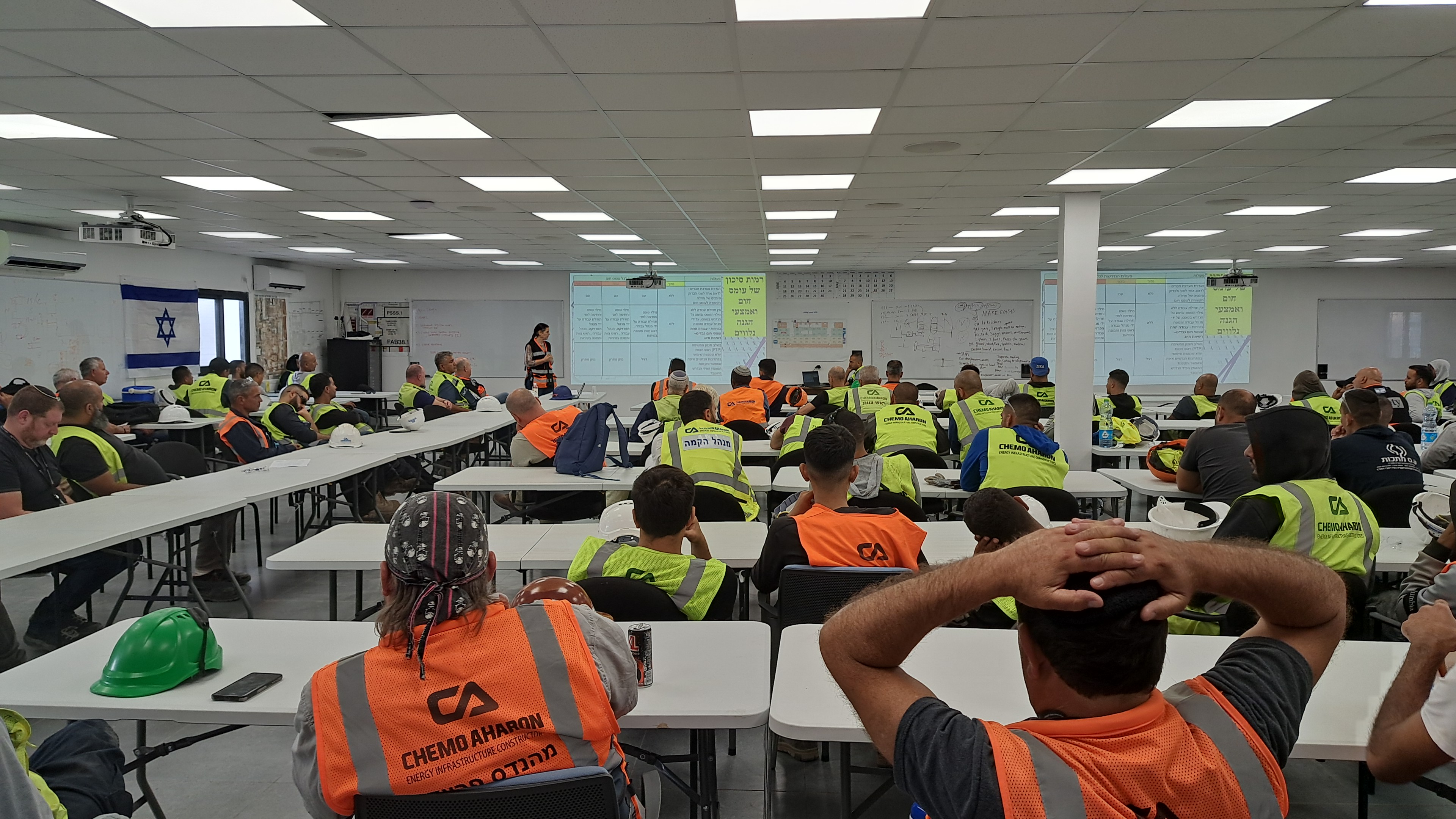 Large workforce safety briefing session